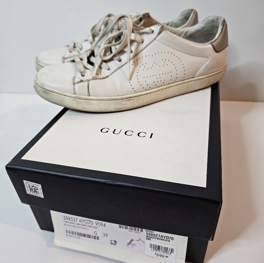 Gucci Ace Interlocking G Low Sneakers White Leather Womens Size US 9 UK 39 - Picture 2 of 16